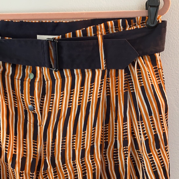A.L.C. 2014 Orange Navy Striped Silk Shorts Oxford w/ Belt Snaps Women's Large - Picture 3 of 11